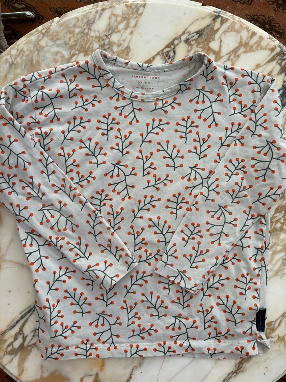 Tiny Cottons Kids Long-Sleeve Tee in Light Gray with Orange Berry Print